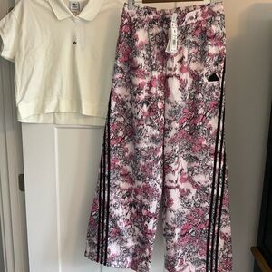 adidas Pink, Black and White Graphic Wide-Leg Track Pants